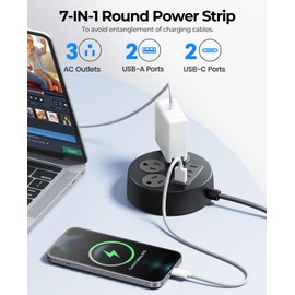 ORICO Multiple Outlets Extension Cord, 7 in 1 Power Strip with 3 AC Outlets 2 USB-A and 2 USB-C Ports, Mountable Outlet Extender, 5 ft Flat Plug Power Strip for Dorm/Office/Home- PSO
