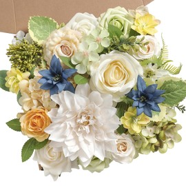 GAATEEK Artificial Flowers Roses Fake Flowers with Stems White Dahlia Artificial Flowers for DIY Bridal Bouquets Faux Flowers Centerpieces for Table Home Decor (Yellow)