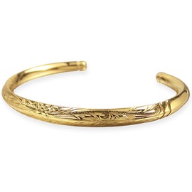 Aloha lokahi Hawaiian Jewelry Hawaiian Bangle Stainless Steel Surgical Stainless Steel Plumeria Scroll Yellow Gold, Metal, No Gemstone