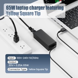 VUOHOEG 65W Laptop Charger Compatibility with Lenovo ThinkPad T440 T450 T460 T470 X240 X250 X260 X270 E550 E560 L440 L450 E440 E450 Yoga 260 Yellow Square Tip AC Power Adapter