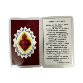 Detente Enemigo Prayer Card – El Corazón de Jesús Está Conmigo – 2-Sided Laminated Holy Card in Spanish, Pack of 2