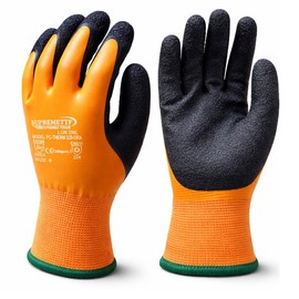 Supreme TTF Waterproof Thermal Work Gloves, Double Latex Coated, Orange-Black, Size 9, Nylon Knit Liner (Large [Size 9])