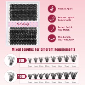 Mayhug Fluffy Lash Extension Mink Thick Cluster Eyelash Extensions 9-16mm Lash Clusters Individual Lash Extensions DIY Clusters Lashes Extension at Home (252pcs-80D+100D 9-16mm)