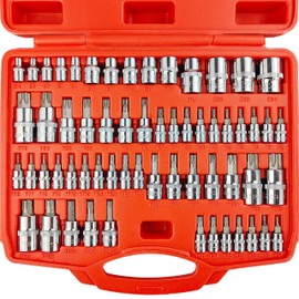 WETT Master Torx Bit Socket and External Torx Socket Set, 60-Piece 1/4", 3/8", 1/2" Drive E-Torx Sockets (E4-E24, T6-T70, TT6-TT70, TP8-TP60), S2 and CR-V Steel