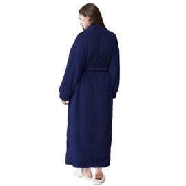 Artfasion Womens Robes Plush Bathrobe: Ultra Soft Flannel Spa Ladies Bathrobe Long V-Neck Fluffy House Robes with Belt 2 Pockets for Wife Mom Gifts Spa (Navy Blue L-XL)