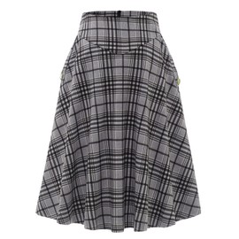 BBONL INEDRESS Skirt Women's Long Vintage Elegant Plaid Winter Skirt, Warm, Elastic Waist, A-Line Skirts, Casual, High Waist, Midi Skirt