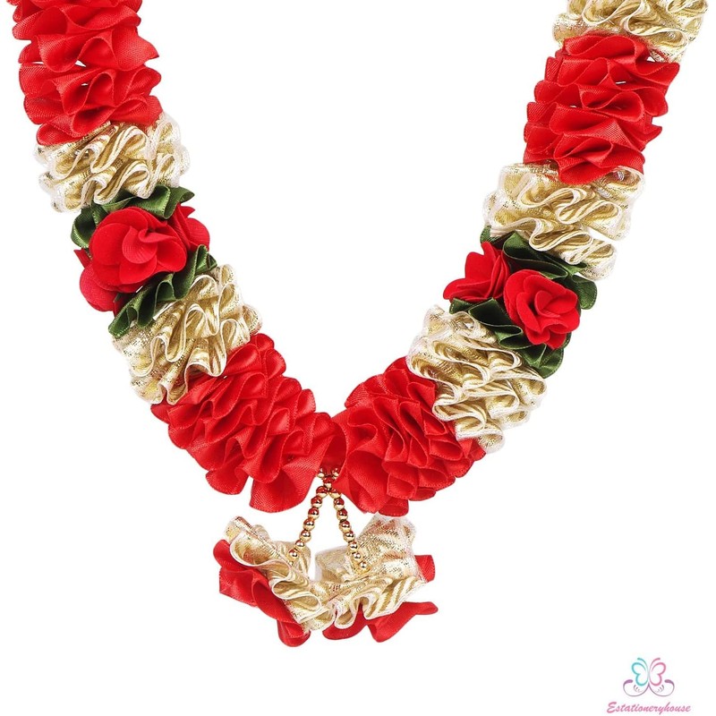 Estationeryhouse Handcrafted Two Artificial Flower Garlands, 24", Red and Gold