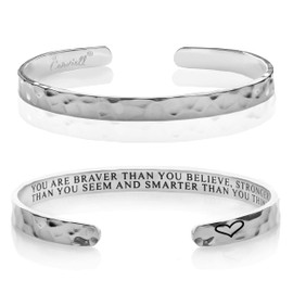 Carviell Inspirational Bracelets for Women, Encouragement Gifts, Women's Bracelets, Mantra Bands You Are Stronger, Motivational Cuff, Gifts for your Best Friend, Engraved Silver Bangle