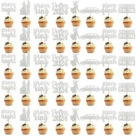 40Pcs Sliver Prom Cupcake Topper Prom Decorations for Party 2024 Prom Graduation Cupcake Topper 2024 Graduation Decorations Class of 2024 Prom Party Decorations 2024