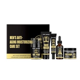 Men's Anti-Ageing Skincare Set, 5-Piece Mens Skin Care Sets & Kits, Mens Facial Kit with Face Wash, Scrub, Serum, Face Cream, Eye Cream