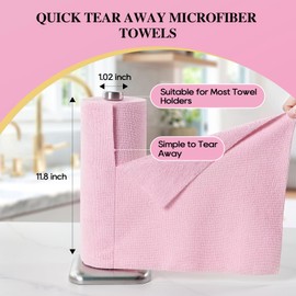 HONOVA Microfiber Cleaning Cloth Roll 45 Pack, 12''×12" Reusable Paper Towels, Tear Away Microfiber Towels, Ultra Absorbent, All-Purpose Washable Cleaning Rags for Kitchen, Window, Car, Shop (Pink)