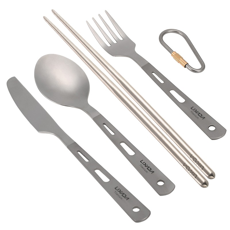 4pcs Titanium Tableware Camping Fork Spoon Cutter Chopsticks Ultra Light