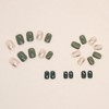 Green Press on Nails Short Coffin False Nail Glossy Square