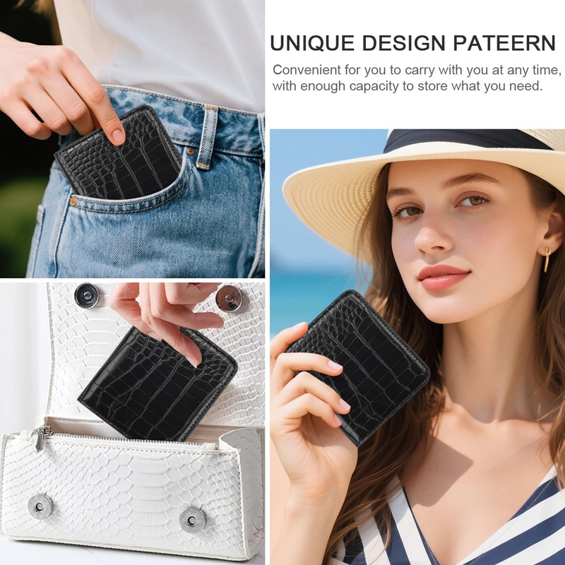 Simikol Crocodile Wallets Women Small RFID Blocking Credit Card Holder