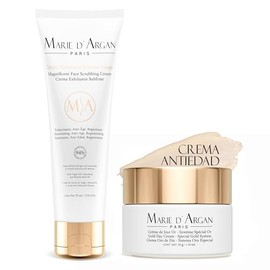 MARIE D'ARGAN Kit Crema Facial Oro 24K Día De 50 g Y Exfoliante Facial Limpieza Profunda De 75 ml, Antiarrugas, Hidratante, Aceite De Argán, Manzanill