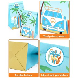 Levfla Surf Beach Party Favor Bags, 24 Pack Candy Bags With Thank You Stickers for Summer Birthday Ocean Pool Wave Sea Bluey Theme Decorations Baby Shower Treat Bags Gift Supplies