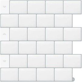 DEWOO 10-Sheet Peel and Stick Subway Tile Backsplash for Kitchen Wall,White (12"×12")