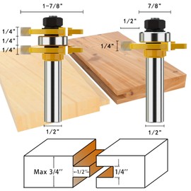 Tongue and Groove Router Bit Set 1/2 Inch Shank Router Bits for 3/4" Stock, 1/2" Cutting Depth Adjustable Router Bits T Shape 3 Teeth Wood Milling Cutter Woodworking Tool for Doors, Drawers, Shelves