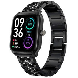 Compatible for TOOBUR Smart Watch Bands, Lamshaw Quick Release Women Jewelry Bling Diamond Metal Dressy Strap Adjustable Replacement Strap Accessories Sports Band Compatible for TOOBUR IDW13 1.8"