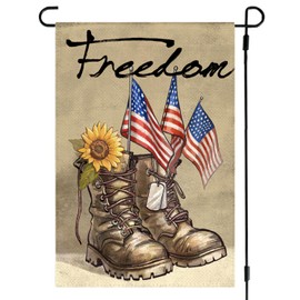 ARGOOFG Memorial Day Freedom Boots Garden Flag 12x18 Inch Double Sided Outside Patriotic 4th of July Honor American Soldier Military Veteran Outdoor Garden Yard Decoration