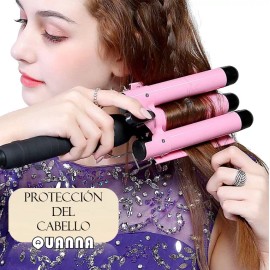 Quanna Rizador De Cerámica Quanna 25 Mm Rosa Ondulador De Cabello 3 Rulos Para Peinado Ondulado Calentamiento Rápido Rizos Naturales 180 /210  Temperatura Ajustable Rizar Y Ondular Todo Tipo De Pelo Sin Daño