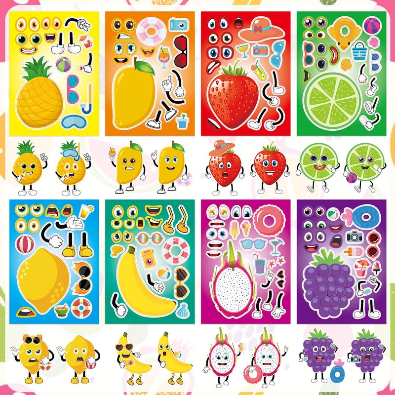 24 Sheets Fruit Make a Face Sticker, Make Your Own