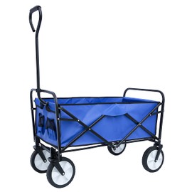 Folding Wagon Cart Beach Wagon Utility Wagon Cart Outdoor Heavy Duty Garden Portable Hand Cart with All-Terrain Wheels & Adjustable Handle-Blue
