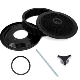 Round 14"x3" Air Cleaner Filter Assembly Kit with Flow Compatible with GMC Chevy Ford Chrysler Dodge V8 Thru Lid Carburetor 5-1/8" Carb Neck High Flow Black