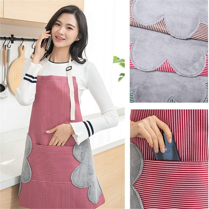 V-shine Women Kitchen Apron with Hand Wipe Pockets Adjustable Neck