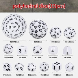 YILAIDA DND Dice Polyhedral Dice Set - 15 Pieces with Bags D3-D100 Dice Polyhedral Dice DND Game Dice for Dungeons and Dragons RPG MTG (White and Black)