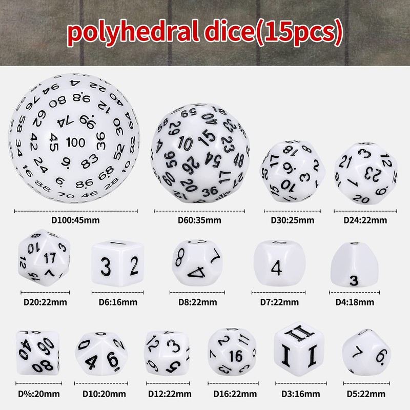 YILAIDA DND Dice Polyhedral Dice Set - 15 Pieces with