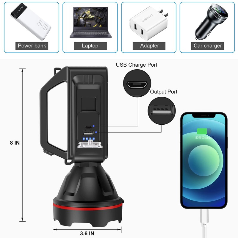 Rechargeable Spotlight Flashlight, High Lumens Handheld Spotlight,LED Searchlight with Shoulder