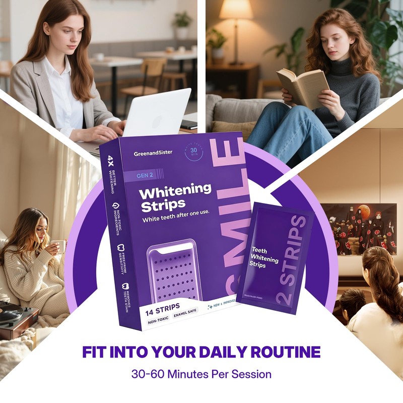 Purple Teeth Whitening Strips 7 Treatments, Peroxide-Free Teeth Whitener for