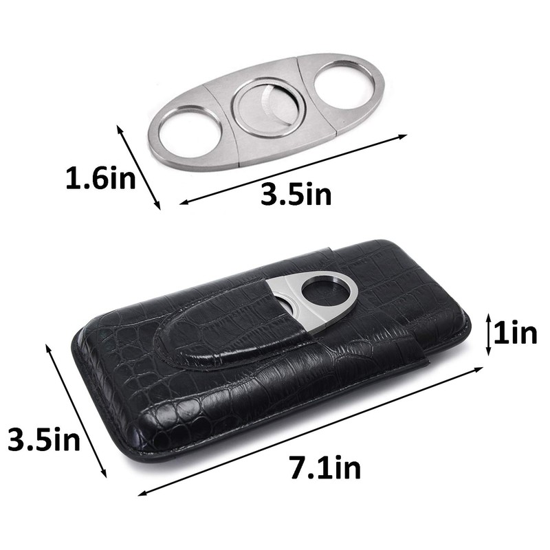 Zigarren Etui, 3 Halter echtes Leder Zigarrenetui mit silbernem Edelstahl