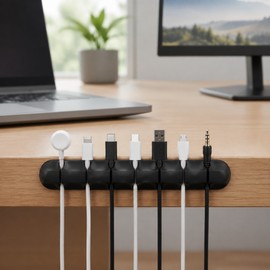 5-Pack 7-Port Silicone Cable Organizers, Desktop Cord Holders for USB Cables, Charging Cords and Headphone Wires