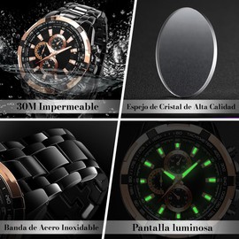 Curren Reloj Hombres de 3ATM Impermeable, Reloj Automático Hombre con Marcadores Luminosos, Reloj de Acero Inoxidable con Pulsera Ajustable, Reloj Analógico para Controlar el Tiempo (A)