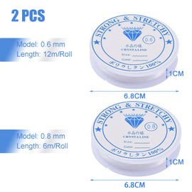 Rubber Thread for Bracelets, 2 Pieces Jewellery Thread, 0.6 mm and 0.8 mm Bracelet Elastic Band for Bracelets, Elastic Cord for Pearl Jewellery Bracelets Crafts, Perlon Thread Transparent