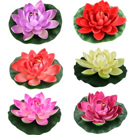 Lightingsky Artificial Floating Foam Lotus Flower Pond Decor Water Lily (6 Colours-1, Small-10cm)