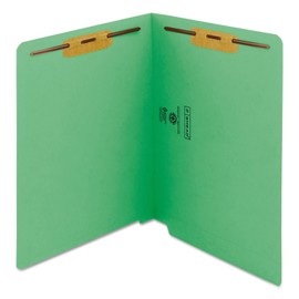 Smead 100% Recycled End Tab Fastener File Folder, 2 Fasteners, Shelf-Master Reinforced Straight-Cut Tab, Letter Size, Green, 50 per Box (34172)