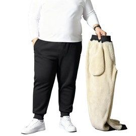 wulanhada Men's Fleece Sherpa Lined Sweatpants Big and Tall Winter Warm Pants Athletic Running Jogger with Pockets