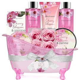 Cestas de regalo para mujer Body  Earth Set de regalo para el baño y el cuerpo para mujer, regalos de spa con flor de cerezo y jazmín para mujer,