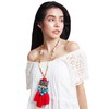 Handmade Bohemian Beaded Tassel Necklaces with Woven and Pompom (Red)