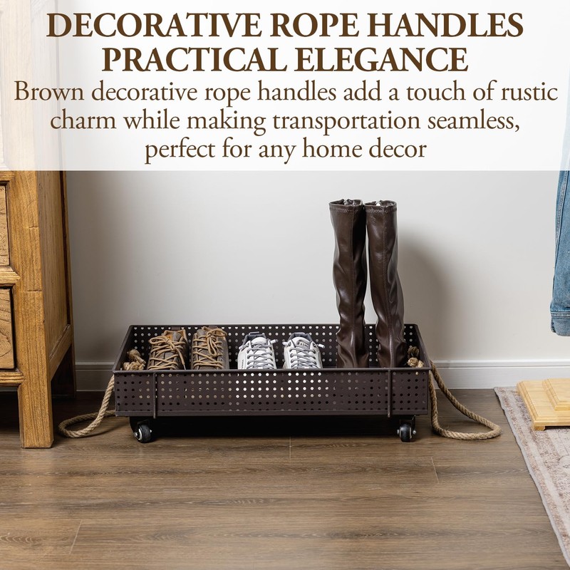 MyGift 26 Inch Industrial Brown Metal Entryway Boot Tray with
