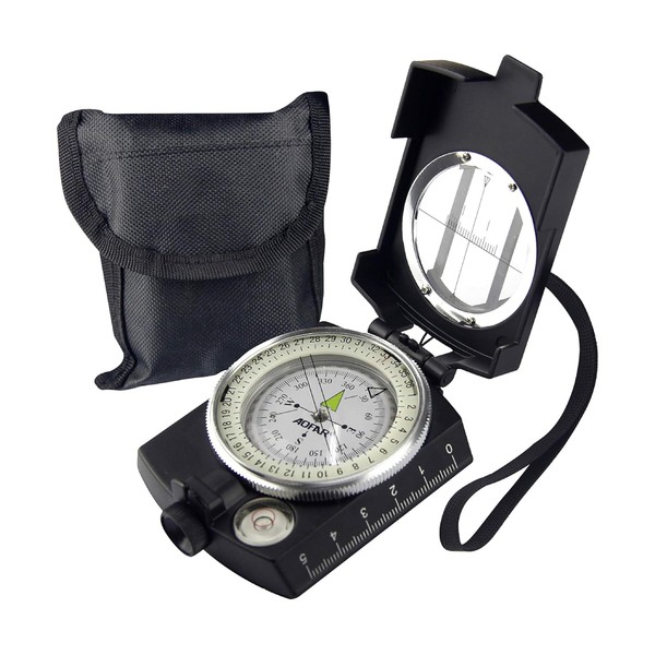 AOFAR AF-4580 Militaire Black Compass Lensatic Sighting Navigation, étanche et résistant aux Vibrations pour Le Camping, la randonnée