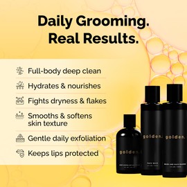 Golden Grooming The Unbearded Bundle – Clean Face & Fresh Skin Essentials for Black Men | Beard & Hair Shampoo, Body Wash, Balm & More!