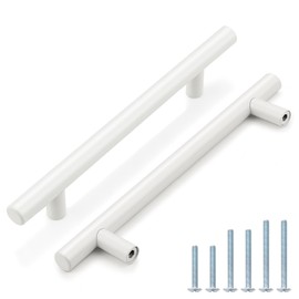 Knobonly 30 Pack 5 Inch Hole Center White Cabinet Handles,Kithchen Pulls, Stainless Steel Modern Cabinet Hardware