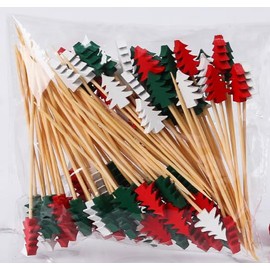 Losuya 50pcs Christmas Tree Cocktail Sticks Handmade Wooden Cocktail Skewers with Christmas Tree Ornament for Christmas Party Decorations