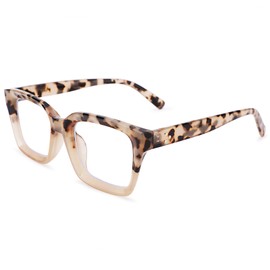 COASION Women's Glasses Without Prescription Fake Glasses Nerd Glasses Women Men Large Frame Horn Glasses, Leopard Print White