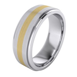 Solid 9ct Yellow Gold Inlaid Heavy 8mm Sterling Silver Mens Wedding Band Comfort Fit Two Tone (R)