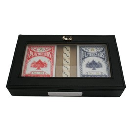 Gamekeepers Cottage gifts Bowls & Jack Black Enamel Playing Cards and 5 Dice in Black PU Case Poker Gift With Free Engraving 40 TM